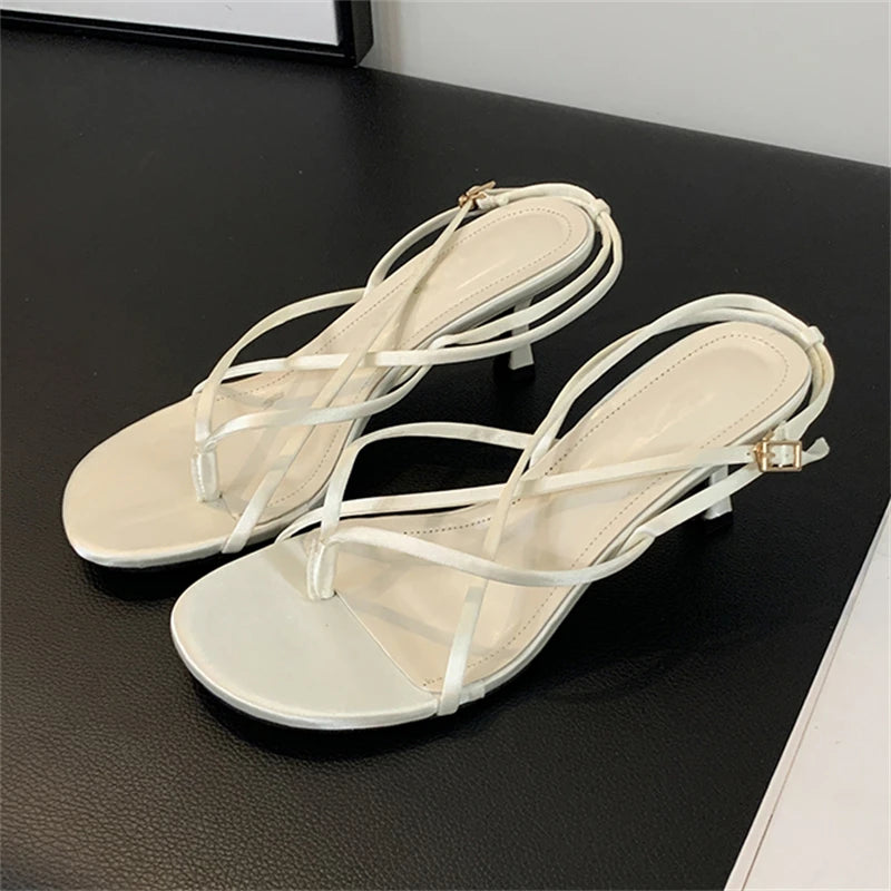 Street Style Square Clip Toe Narrow Band Thin Summer Casual Women Shoes Low Heel Pumps Main image