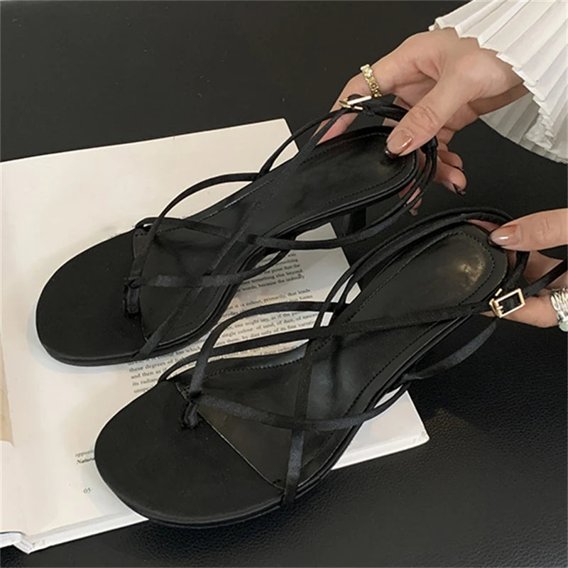 Street Style Square Clip Toe Narrow Band Thin Summer Casual Women Shoes Low Heel Pumps Secondary image