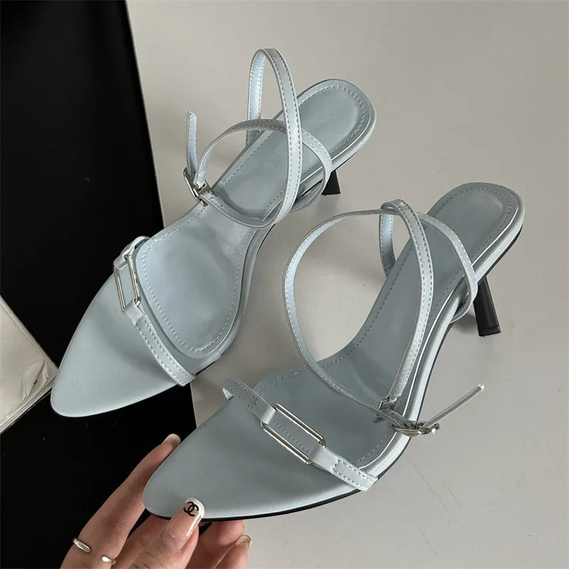 Summer Ankle Buckle Strap Women Pointed Toe Thin Highs Casual Shoes Low Heel Pumps Main image