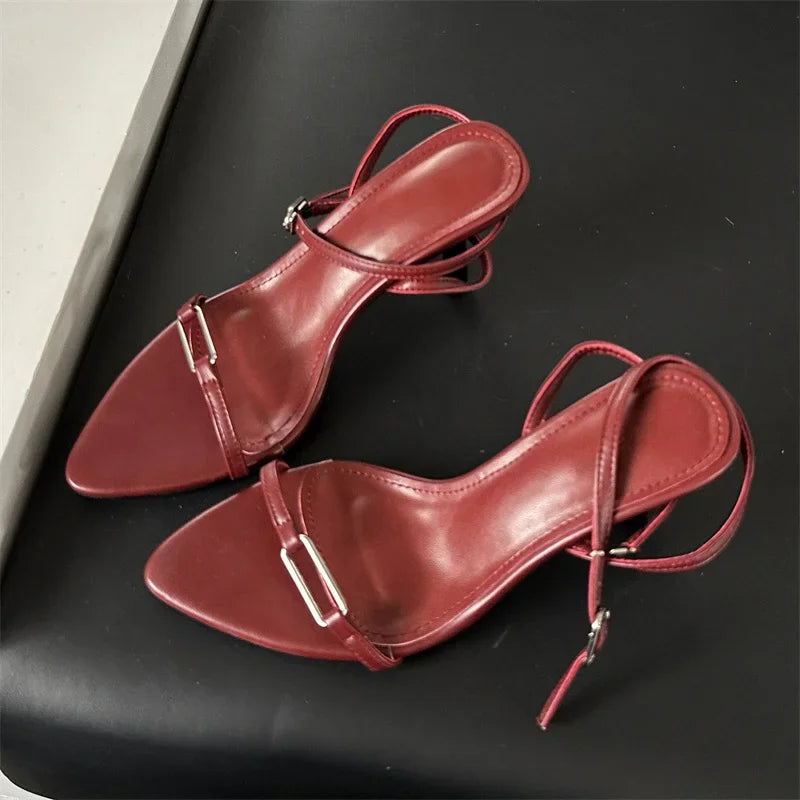 Summer Ankle Buckle Strap Women Pointed Toe Thin Highs Casual Shoes Low Heel Pumps Secondary image
