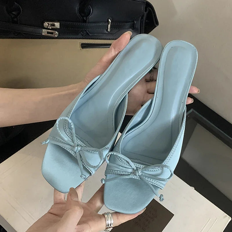 Summer Design Square Toe Slippers Fashion Butterfly-knot Women Shoes Low Heel Pumps Main image