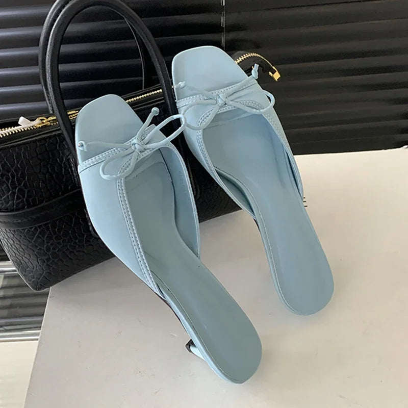 Summer Design Square Toe Slippers Fashion Butterfly-knot Women Shoes Low Heel Pumps Secondary image