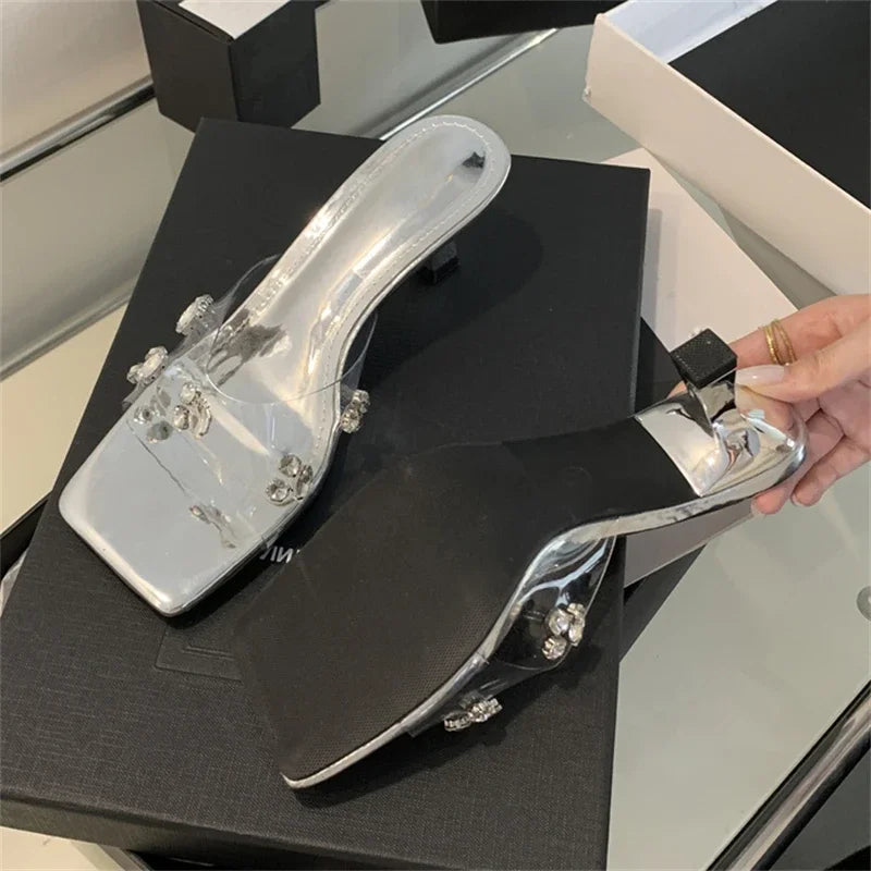 Summer Fashion PVC Transparent Square Toe Women Slippers Casual Slide Ladies Shoes Low Heel Pumps Main image