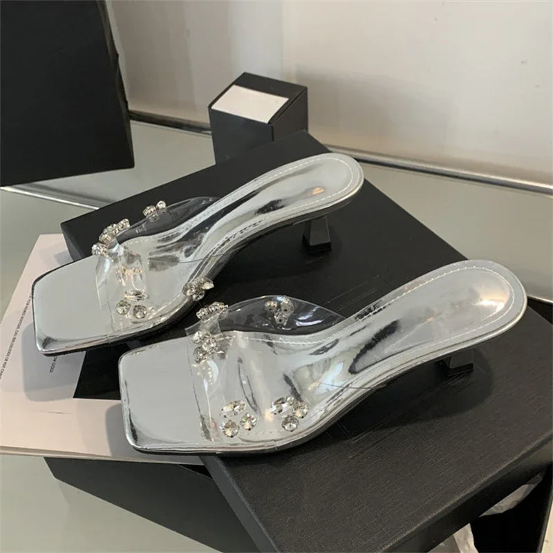 Summer Fashion PVC Transparent Square Toe Women Slippers Casual Slide Ladies Shoes Low Heel Pumps Secondary image