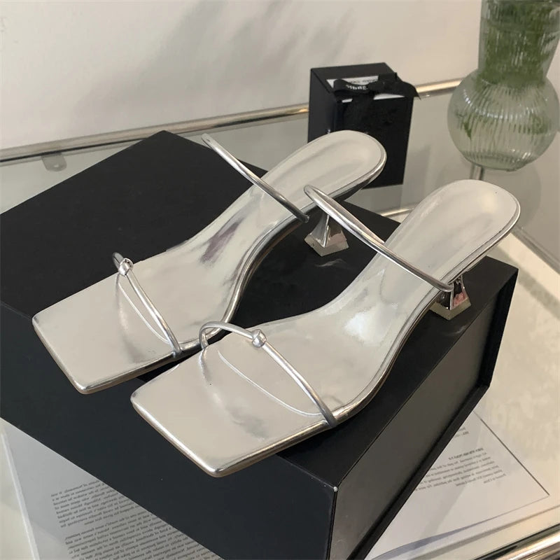 Summer Narrow Band Slipper Fashion Square Toe Slip On Elegant Gladiator Sandal Shoes Low Heel Pumps Main image