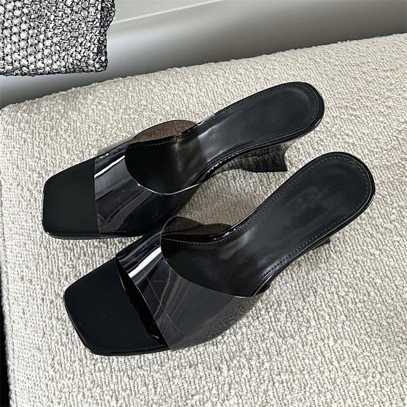 Summer PVC Transparent Candy Women Slippers Open Toe Wedge Mule Slides Shoes Low Heel Pumps Secondary image