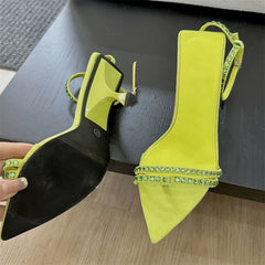Summer  Narrow Band Buckle Strap Women Pointed Toe Highs Banquet Party Shoes Low Heel Pumps