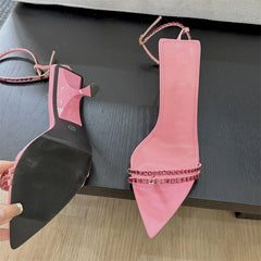 Summer  Narrow Band Buckle Strap Women Pointed Toe Highs Banquet Party Shoes Low Heel Pumps