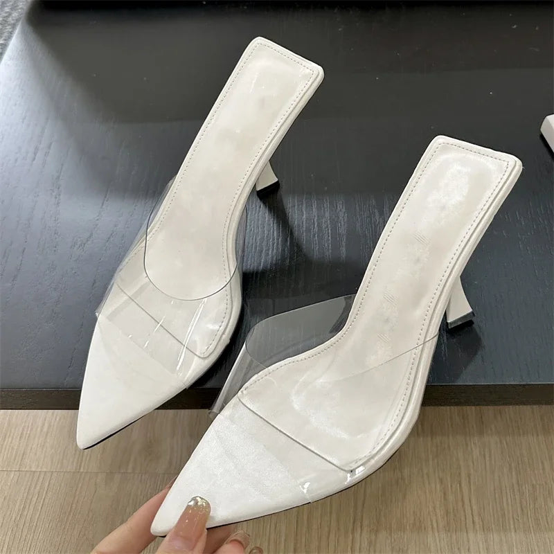 Summer Street Style PVC Transparent Highs Pointed Toe Women Slippers Fashion Party Shoes Low Heel Pumps Secondary image