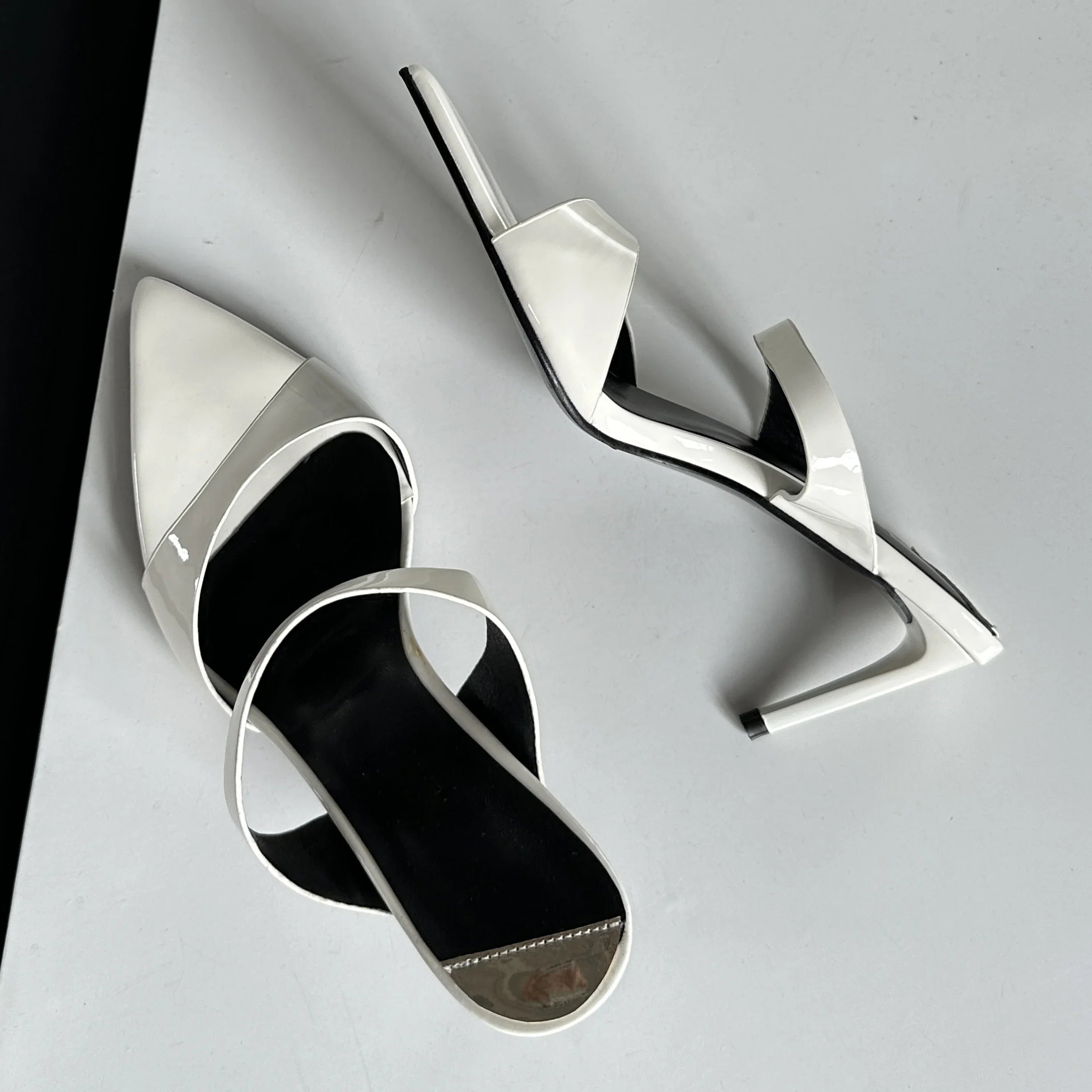 Summer Thin Highs Women Slippers Fashion Narrow Band Pointed Toe Slides Low Heel Pumps Main image