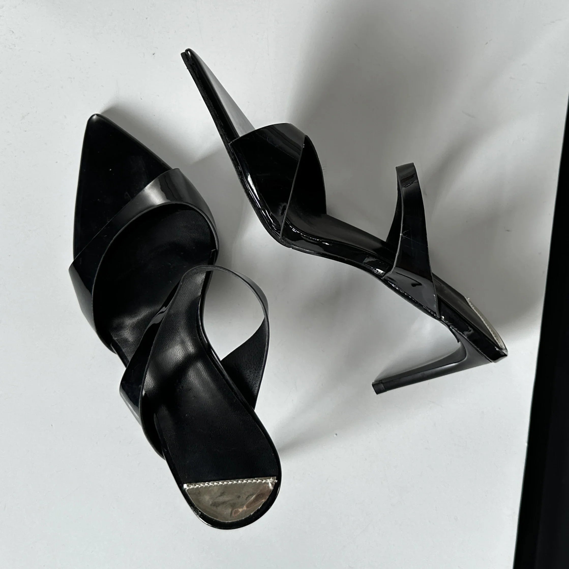 Summer Thin Highs Women Slippers Fashion Narrow Band Pointed Toe Slides Low Heel Pumps Secondary image