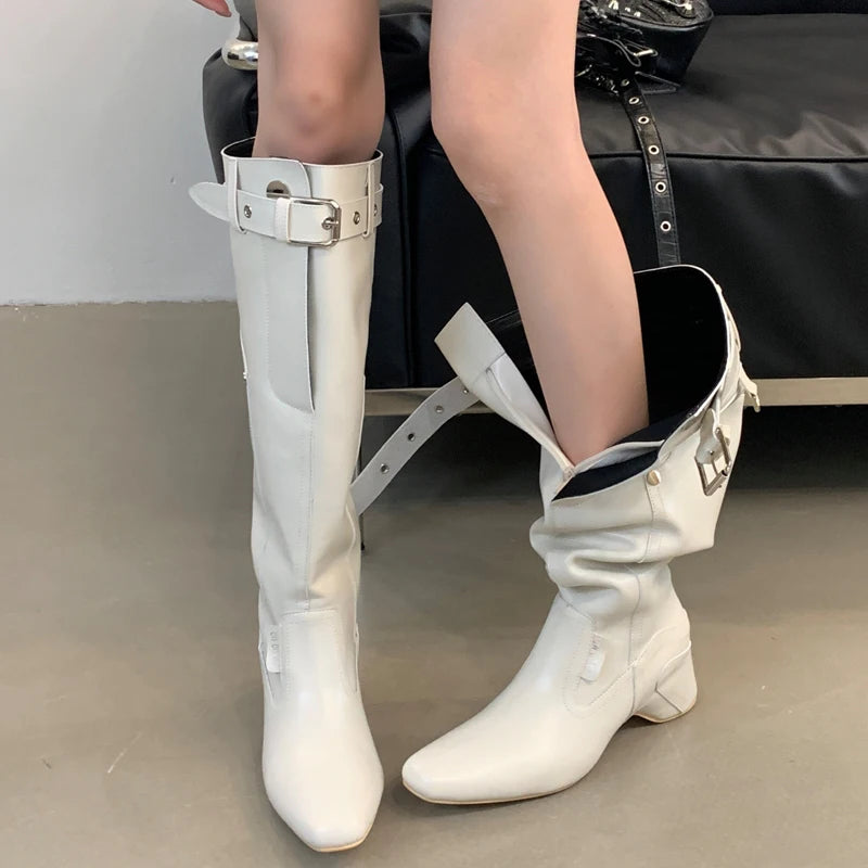 Winter Street Style Wedges Heels Fashion Belt Buckle Designer Knee High Boots Secondary image
