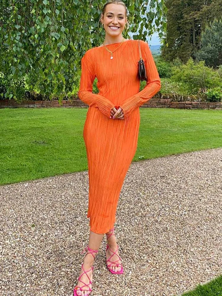 Flare Sleeve O-neck Bodycon Midi Dress Main image