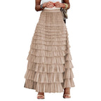 Elegant Fairy Tulle Tiered Elastic High Waist Mesh Ruffle Layered Long Skirt