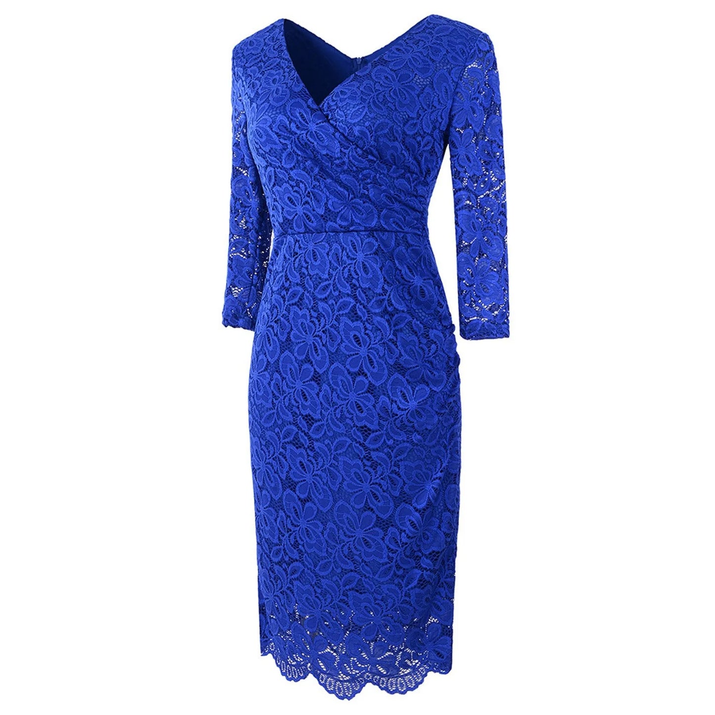 Elegant Floral Lace Long Sleeve Vintage Slim Office Party Dress