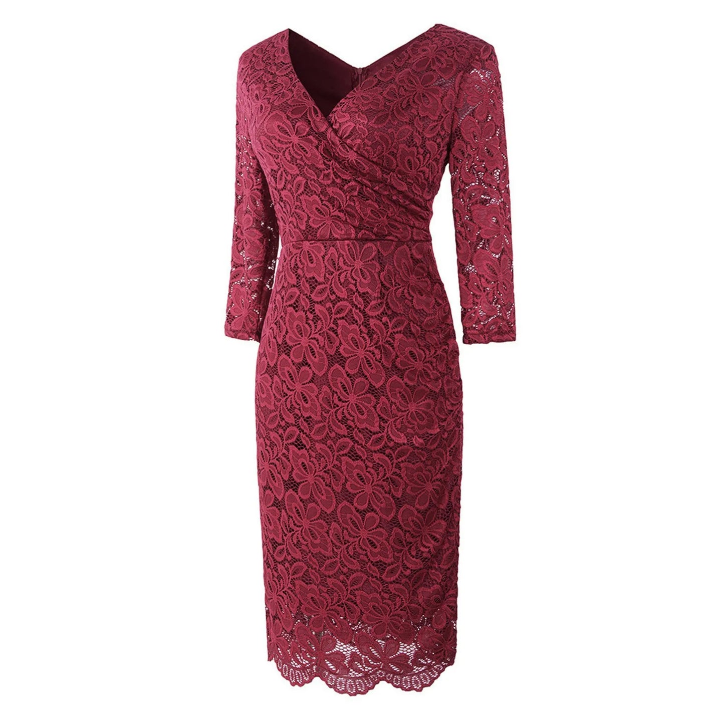 Elegant Floral Lace Long Sleeve Vintage Slim Office Party Dress