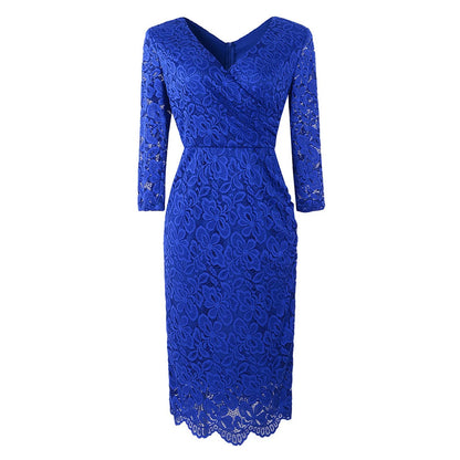 Elegant Floral Lace Long Sleeve Vintage Slim Office Party Dress