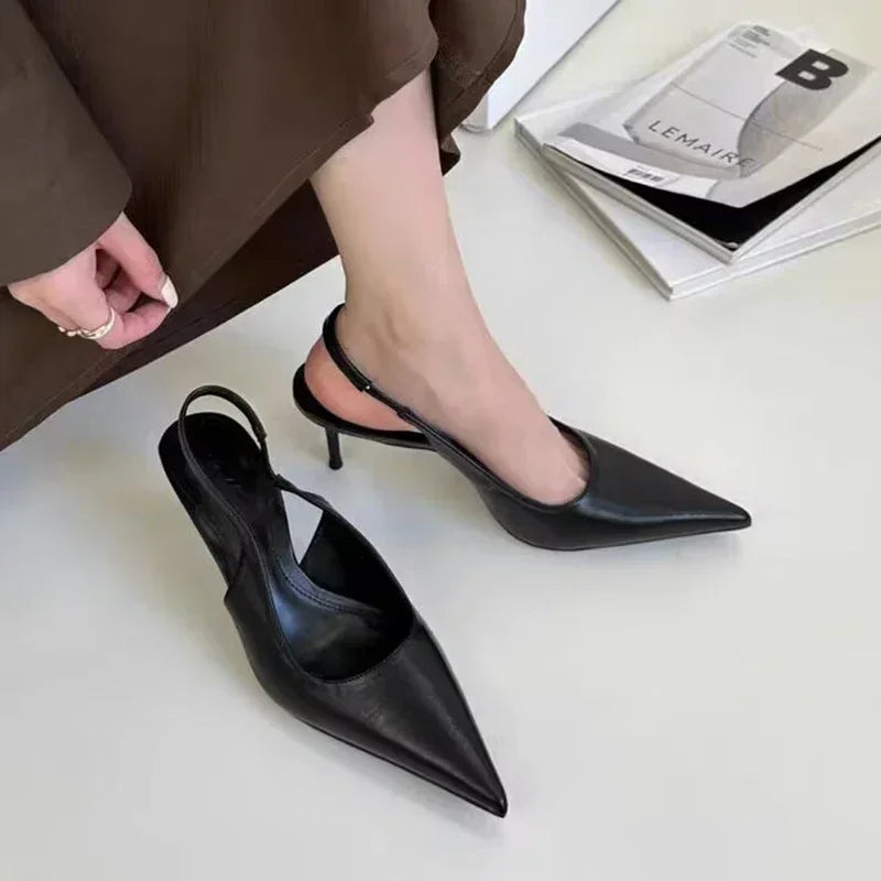 Elegant Silver Summer Slingbacks Pointed Party Solid Stylish Low Heel Pumps Secondary image