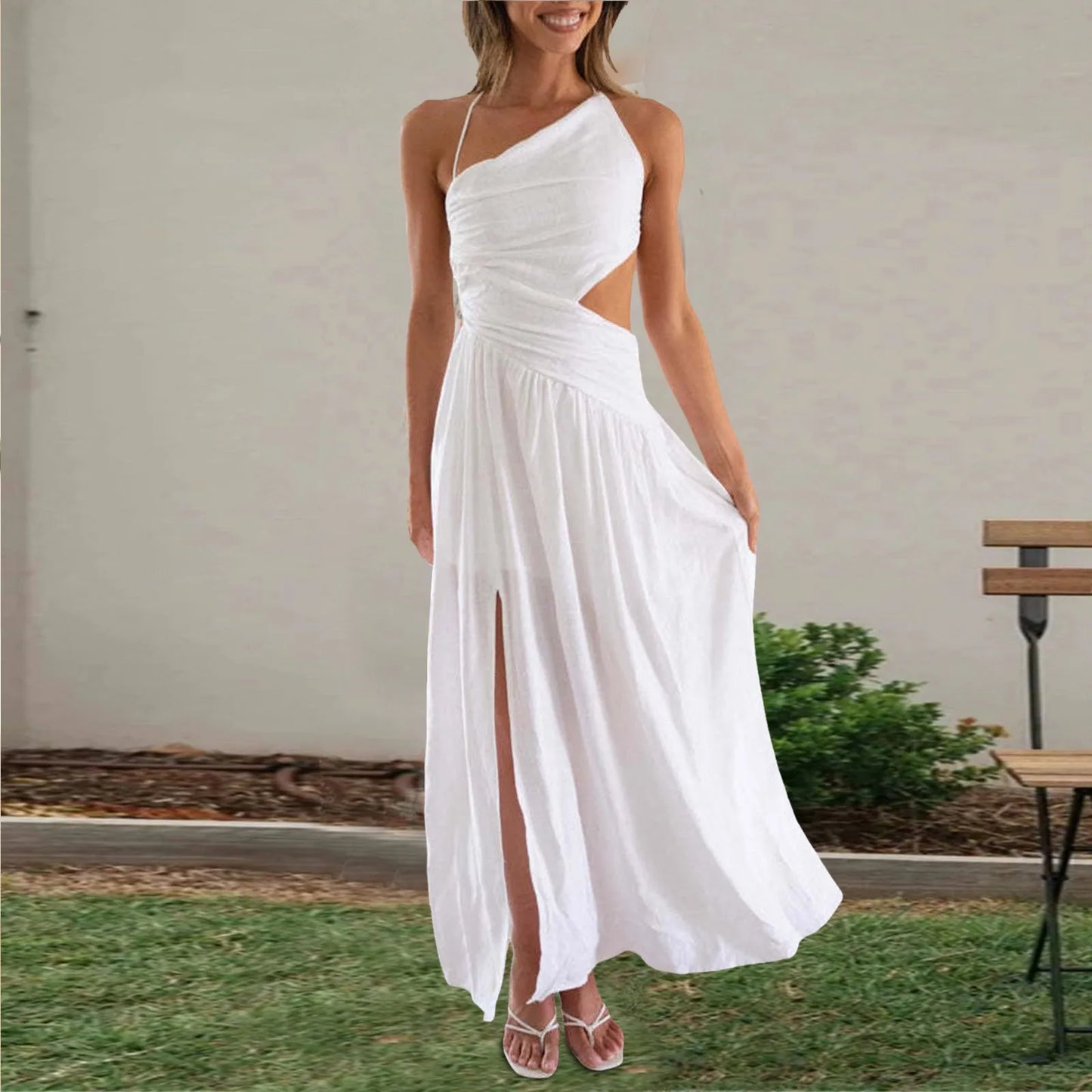 Elegant Solid Color Sleeveless Spaghetti Strap V Neck Summer Dress