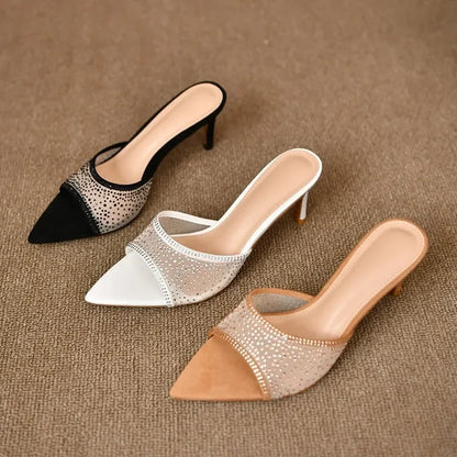 Retro High Elegant Pointed Versatile Fashion Party Women's Slippers Large Size Low Heel Pumps