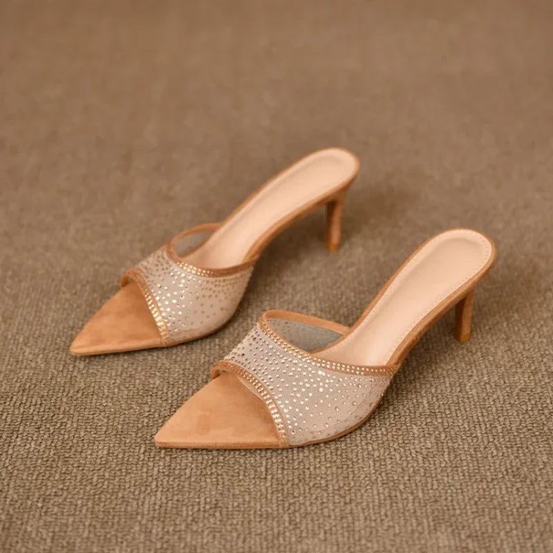 Retro High Elegant Pointed Versatile Fashion Party Women's Slippers Large Size Low Heel Pumps