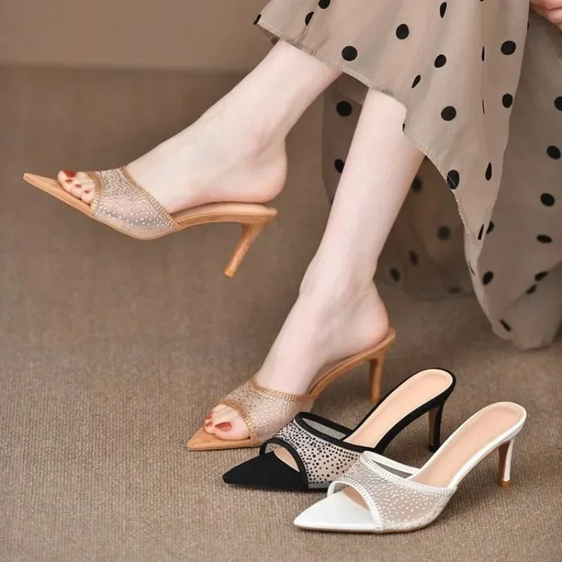 Retro High Elegant Pointed Versatile Fashion Party Women's Slippers Large Size Low Heel Pumps Secondary image