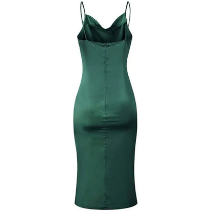 Green Satin Long Backless Evening Dress for Summer and Christmas Parties