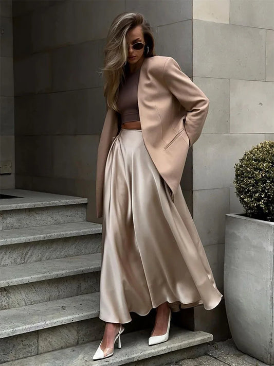 DressBetty - Elegant Satin Loose High Waist Maxi Streetwear Fashion Black Skirt