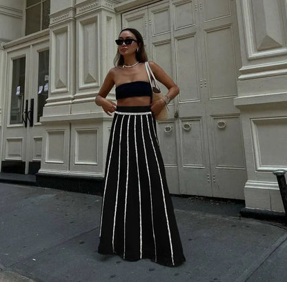 DressBetty - Elegant Striped Tassel Knitted Elastic High Waist Skirt