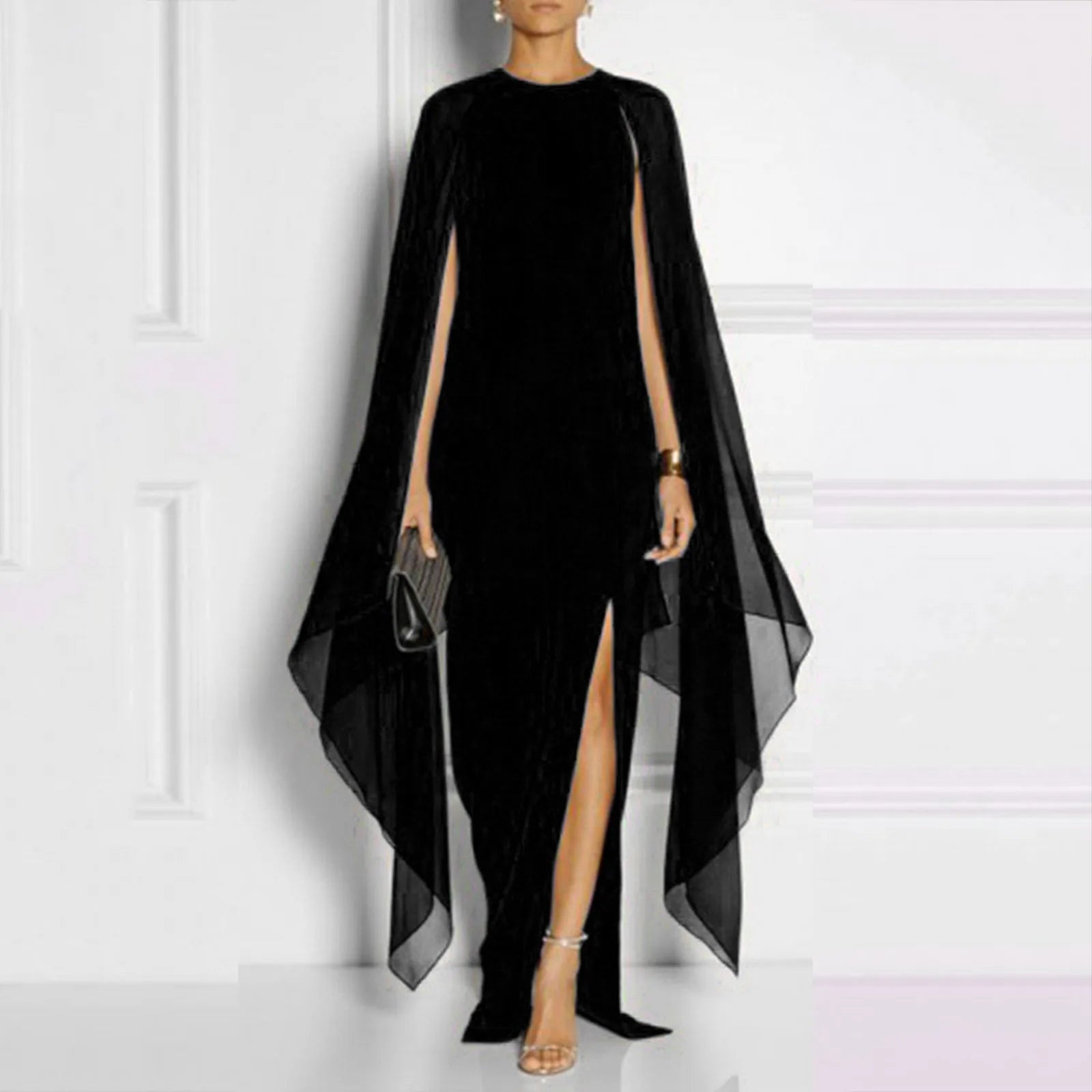Elegant Summer Maxi Chiffon Cape  Long High Slit Irregular Batwing Sleeve Vestidos Dress Main image