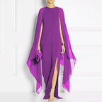 Elegant Summer Maxi Chiffon Cape  Long High Slit Irregular Batwing Sleeve Vestidos Dress