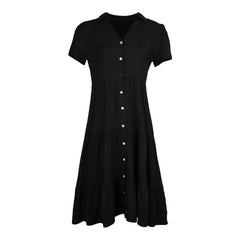 Elegant Casual Holiday Midi V Neck Single Breasted Shirt Solid Short Sleeve Summer 2024 Women's Dress