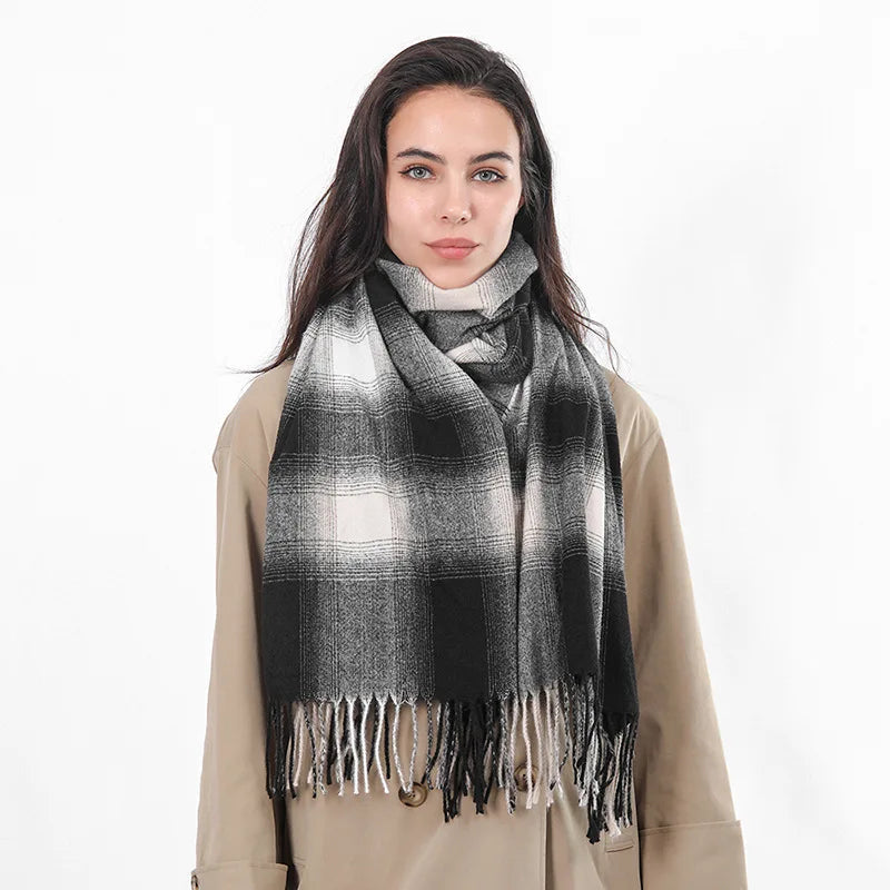 Europe Gradient Plaid Acrylic Cashmere Long Muffler Scarf