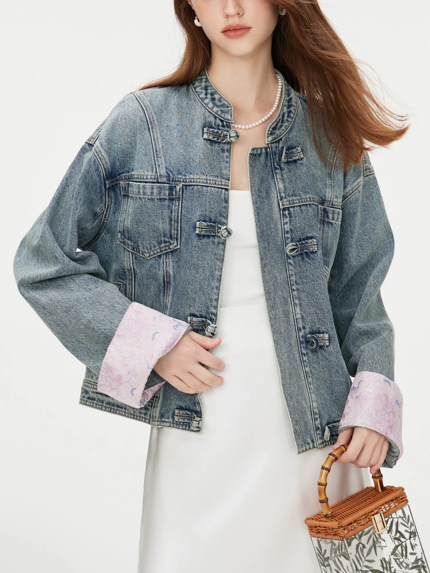 Retro Short Cotton V-Neck Patchwork Design Autumn Jacket Main image