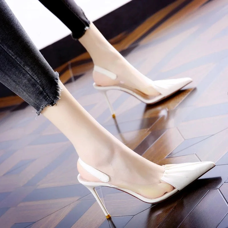 Pleated Pointed Thin Heeled  Back Empty Shallow Fairy Style High Heel Main image