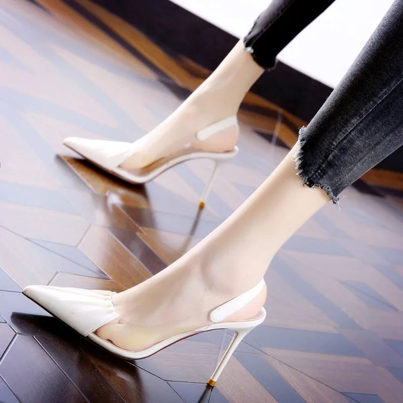 Pleated Pointed Thin Heeled  Back Empty Shallow Fairy Style High Heel Secondary image