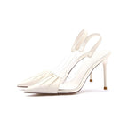 Pleated Pointed Thin Heeled  Back Empty Shallow Fairy Style High Heel