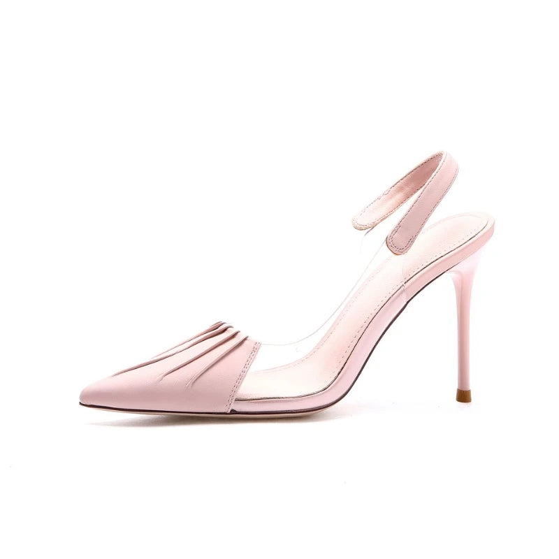 Pleated Pointed Thin Heeled Sexy Back Empty Shallow Fairy Style High Heel