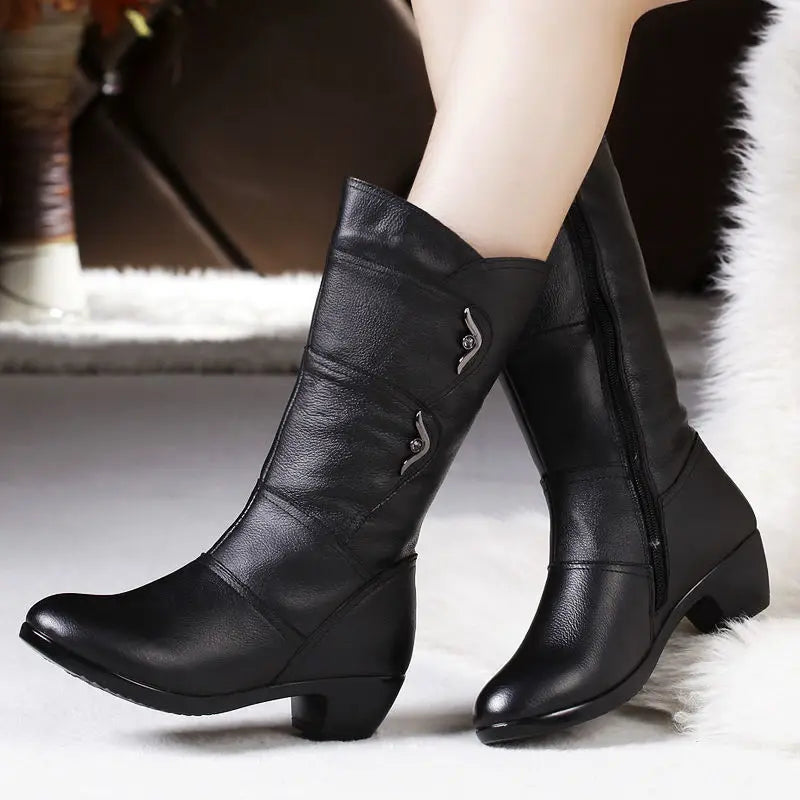 Fashion Black Middle Korean Low Heel Solid Fleece Warm Anti Skid Ankle Boot Main image