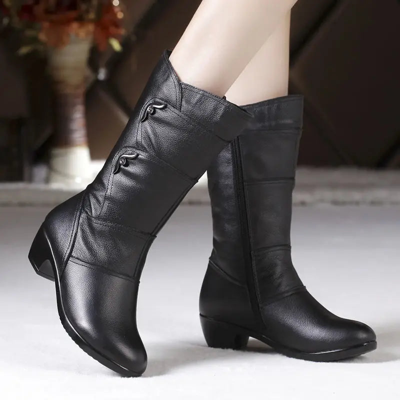 Fashion Black Middle Korean Low Heel Solid Fleece Warm Anti Skid Ankle Boot Secondary image