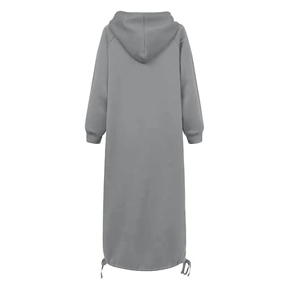 Elegant Split Hooded Large Pullover Casual Autumn Pocket Warm Sweatshirt Fashion Hoodie Dress