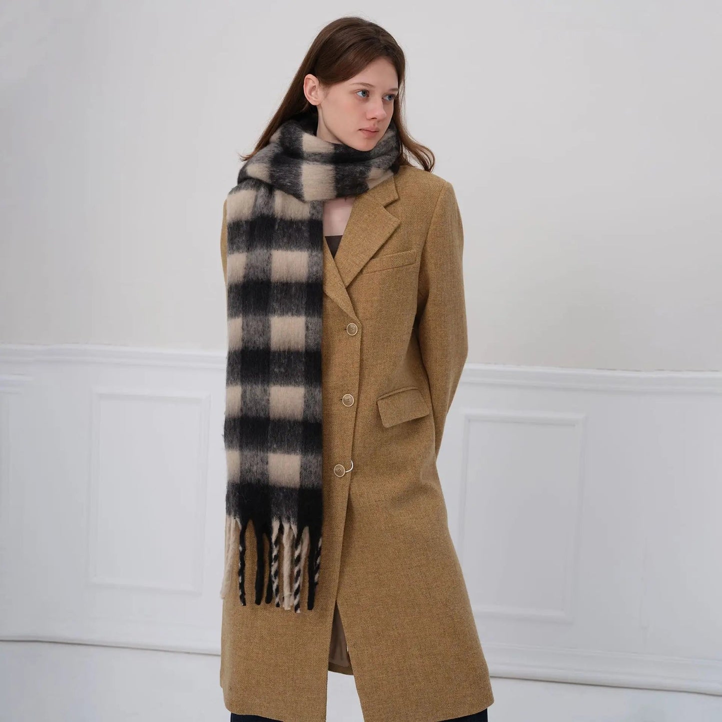 Checkerboard Cashmere Scarf for Women - Autumn/Winter Commuting Scarf