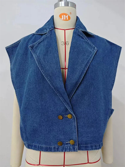 Streetwear Beadings Turn Down Collar Button Up Denim Jacket