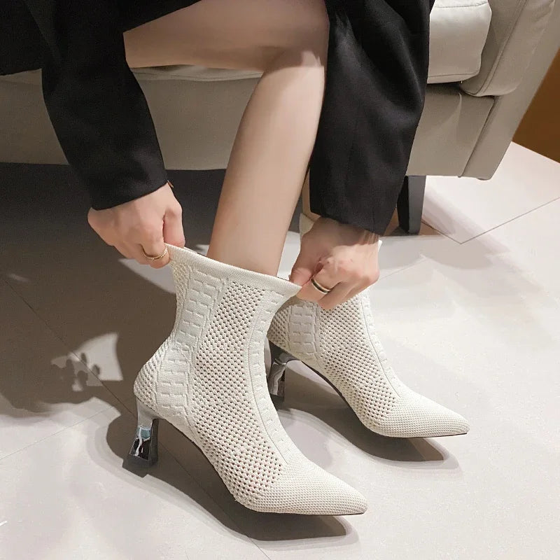 Fashionable Knitted Breathable Casual Versatile Stretch Plus Size Ankle Boot Main image