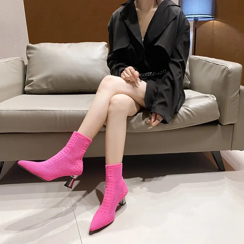 Fashionable Knitted Breathable Casual Versatile Stretch Plus Size Ankle Boot