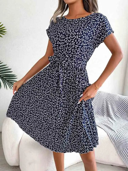 Floral Pleated A Line Long Spring Short High Chic  Midi Dresses