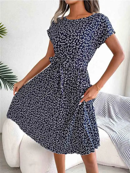 Floral Pleated A Line Long Spring Short High Chic  Midi Dresses