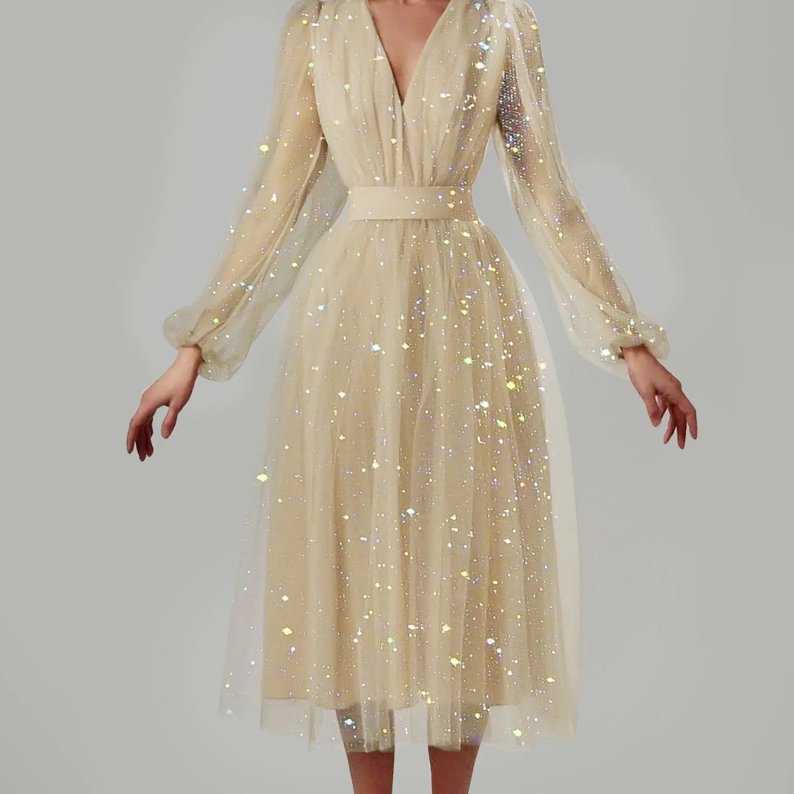 Sparkling Sleeveless Mesh V-Neck Lantern Fairy Princess Dress Main image