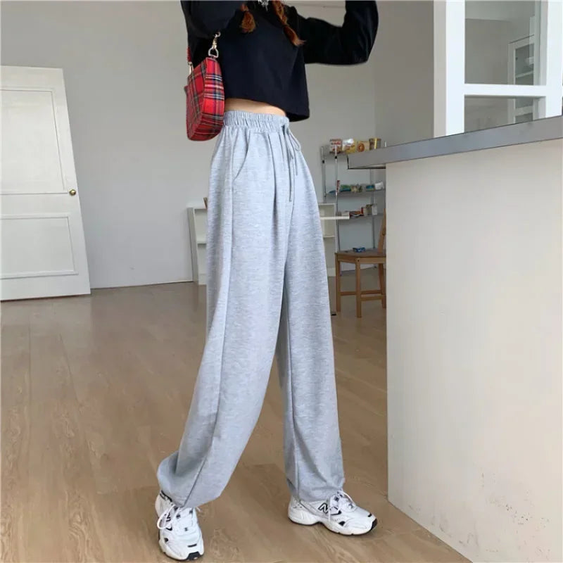 Korean Wide Leg Jogging Fashionable High Waist Gray Sweatpants