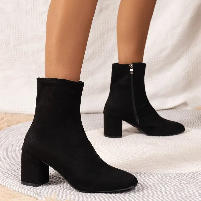 Fashion Knitted Stretch Sewing Square Heels Women Ankle Boot Main image